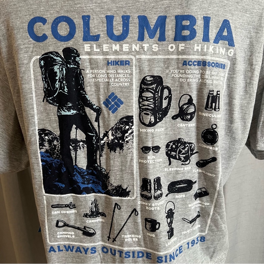 Columbia Cotton TShirt Men’s Medium Elements Hiking Light Grey Outdoorsmen NWT